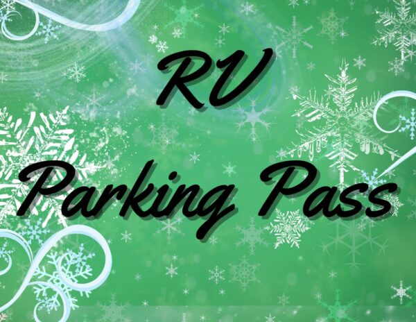 RV parking pass on green background.